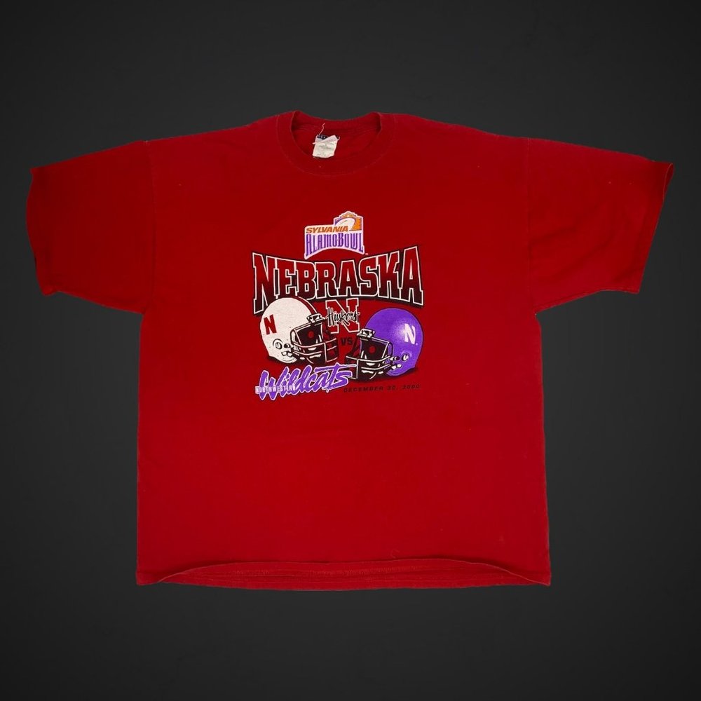 Vintage Y2K Nebraska Huskers vs Northwestern Wildcats Sylvania Alamo Bowl Red Sh